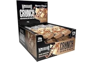 ‎WARRIOR Warrior Crunch Proteinriegel 12 × 64 g (Weiße Schokolade-Mokka) – 20 g Eiweiß pro Riegel – Zuckerarmer High-Protein-Snack, Knusprig – ideal für Muskelaturaufbau & Ernährung unterwegs