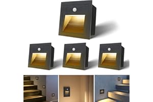 Arotelicht 4Pcs/1.5W LED Recessed Wall Light with Motion Sensor, IP44 Indoor Outdoor Step Lights, Low Voltage Bodysensor LED Stair Lights, Warm White 3000K for Indoor Stairs, Home, Kitchen, Attic