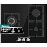 Hisense GG633B &ndash; Gas Glass Plate, Integratable, Width 58 cm, 3 Fires | AlxAnxFn 10x58x51cm, Black Glass, Large Zone Wok, Wrou