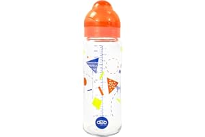 dBb Remond - Biberon en Verre Large Ouverture - Tétine 2ème Âge Silicone Anti-Coliques - Débit Adapté à la Succion du Bébé - Décor Géométrique - Fabrication Française - Orange - 330 ml
