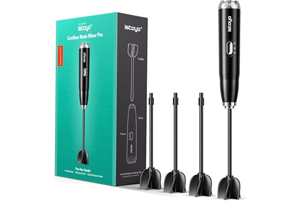 ISTOYO Mélangeur de résine Pro, mélangeur à piles époxy pour minimiser les bulles, mélangeur en résine époxy, mélange de silicone, gobelet pour loisirs créatifs (4 pagaies)