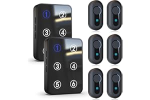SANJIE Wireless Caregiver Pager Call Button Nurse Call System 500Ft Range with LED Number Display for Elderly/Patient/Disabled at Home/Hospital/Clinic(6 Waterproof Call Button & 2 Receiver)