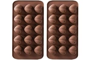 BREEZO Heart Shape Silicone Chocolate Molds, 2 Pieces 15-Cavity Non-Stick Candy Jelly Moulds Gummy Molds Ice Cube Valentine Baking Moulds for Cake Decoration