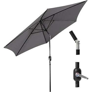 black patio umbrella rectangle 10' Rectangle Sunbrella Canvas Black Outdoor Patio Umbrella with Black  Metal Frame
