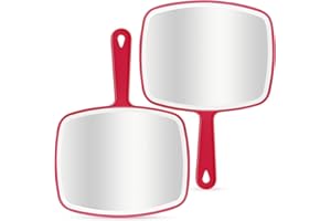 DVHOK 2 Stück Handspiegel, 26.4 x 18.8 cm Tragbarer Handspiegel mit Loch zum Aufhängen im Griff, Rot