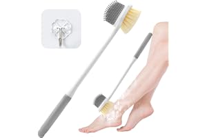 Piuluvor® Brosse de lavage pour les pieds, 35 cm, avec long manche, avec 1 crochet autocollant, pour personnes âgées