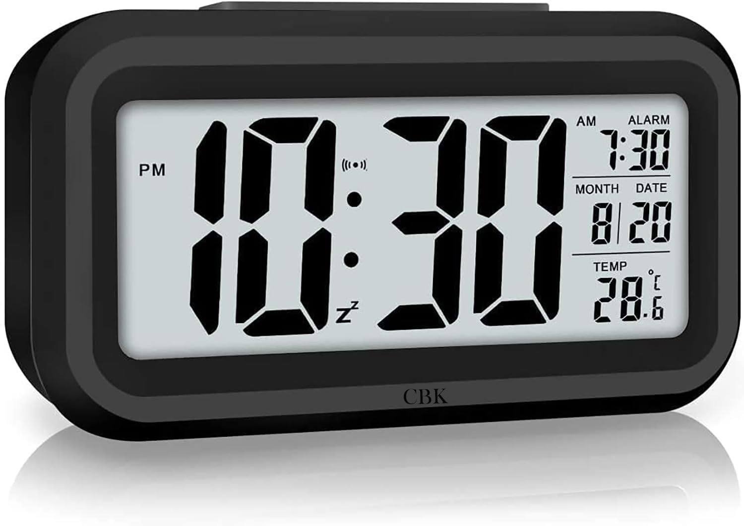 CBK Digital Alarm Clock Table Clock for Students, Home, Office, Corporate with Automatic Sensor, Date & Temperature (Black Di