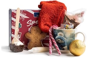 TILZ COLLECTION Set regalo per cioccolata calda con bicchiere, scatola di Natale e cestino di Natale ripieno per bambini | Agitatore per cioccolata calda, bombe al cioccolato caldo con marshmallow