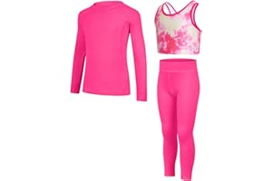 JiAmy Leggings Yoga per Bambina Set 3 Pezzi, Maglie Sportive a Manica Lunga, Top Corto in Stile Crop, Abbigliamento Sportivo per Ragazze 5-12 Anni