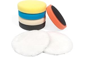 Elechiakan 150mm Polishing Pads, 7PCS Car Polishing Pads with Wool Buffing Pads for Drill and DA Dual Action Polisher, Drill Polishing Kit, Scratch Remover Kit for Auto Polisher, Sanding, Waxing