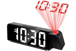 PROBUK Projection Clock for Bedroom - Digital Alarm Clock with 180° Rotatable Ceiling Projector, Temperature Display, Adjustable Brightness & Night Light