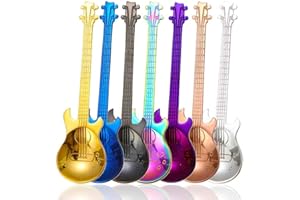 JANE CHOI Set di 7 cucchiaini da caffè a forma di chitarra, in acciaio inox, colorati Cucchiaini per chitarra.