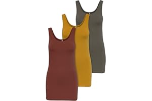 Only Pack de 3 Camisetas de Tirantes Mujer, en Blanco, Negro, Gris, Azul y Crema, Camisetas largas básicas para Verano 15201465