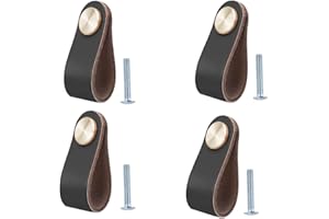 BOOLSFMAM 4 skórzane uchwyty do mebli, 6,4 x 2,5 cm, ręcznie wykonane uchwyty meblowe, skórzane uchwyty meblowe, gałki do szafy, gałki do szafek kuchennych, szafy na ubrania