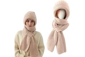 GENERIC Integrated Ear Protection Windproof Cap Scarf, 2025 New Winter Warm Knitted Hat Scarf, Warm Knitted Beanie Hats, Plus Velvet Thick Winter Knitted Hats