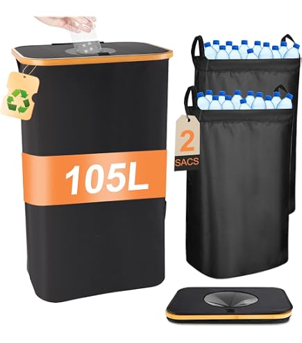 Poubelle De Tri 100L Avec Sac Amovible - Collecteur Bouteilles Plastique/Verre - Design Anti-odeur