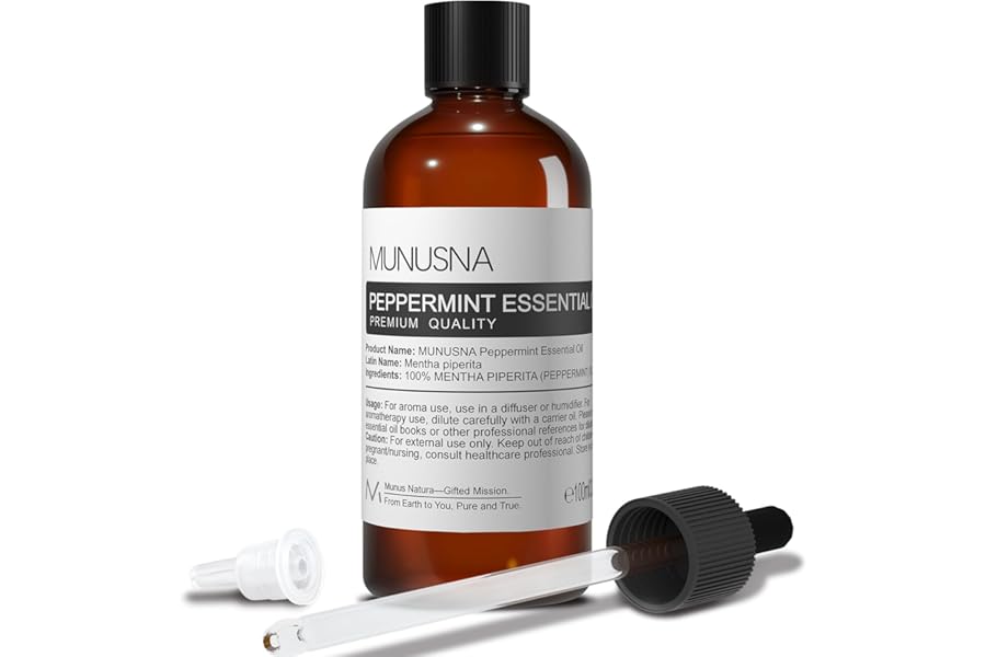 MUNUSNA Peppermint Essential Oil 100ml, 100% Pure Peppermint Oil for Aromatherapy, Mint Fragrance Oil for Home for Diffusers, Candle and Soap Making