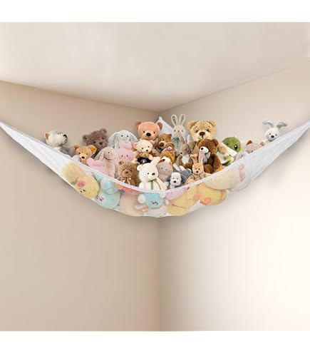 Hamac De Rangement Géant Pour Peluches THXFUNAREA 180×120×120 Cm - Filet Mural Coin Chambre Bébé Enfant, Blanc