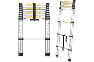 YA MI Telescoping Ladders, 8.5FT Single Button Aluminum deceleration Design Expansion Ladders for RV, Attics, Families, Outdoor Work, with a Maximum Bearing Capacity of 330lbs