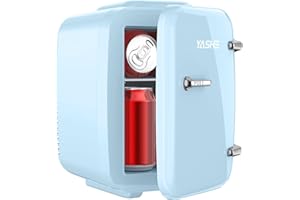 YASHE Mini Kühlschrank, 4 Liter Mini-Kühlschränke für Kosmetik, Getränke, 220V AC/ 12V DC Thermoelektrische Kühlung und Erwärmung, Kleiner Kühlschrank für Schlafzimmer, Büro, Wohnheim, Auto (Blau)