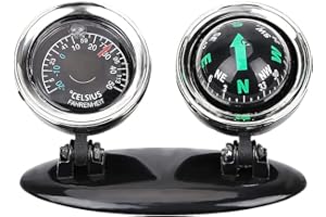 Baceyong 2 In 1 Car Thermometer Compass - Navigation/Direction Guide Ball Black - Adjustable Vehicle Mount Dashboard Compass - With Adhesive For Marine Boat Car Truck