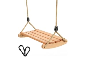 YAERSI Wooden Swing Seat For Children And Adults,Garden Swing Seat With Adjustable Hemp Rope, Swing Seat For Garden Yard Indoor Outdoor Use Up To 100 Kg (Arc 40x25cm)