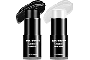 LUNARECLIPSE White Black Face Paint Pens - Halloween Makeup Stick Professional Kit Kids Adults, Face Paints Set for Zombie Skeleton Joker Clown, Body Painting Make up for Fancy Dress Festivals Waterproof 40g