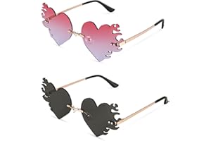 AUXSOUL 2 Pairs of Women's Heart Sunglasses, Cute Prom, Novelty Heart Fire Flame Glasses, Heart-Shaped for Hippie Chic Dress Accessories, Rose Gold Frame (2 Colours), Black / pink