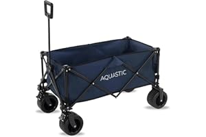 AQUASTIC Carrello con Ruote Portatutto CARO Carrello a Mano da Trasporto con Ruote Resistenti in PVC Ideale Carrello da Giardino e per la Spiaggia Dotato di Schienale Regolabile Blu Scuro