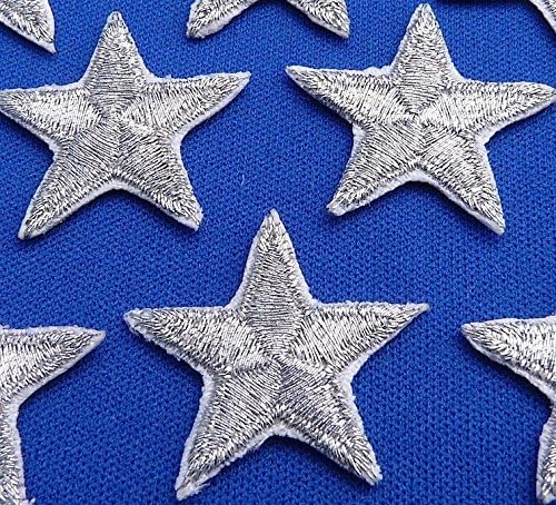 Silver Star Patches > Pack of 3 > Embroidered > Iron-on > 1" (25mm) Hand Finished