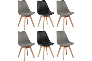 EGGREE - Lot de 6 chaises pour Salle à Manger/Bureau, avec Pieds en hêtre Massif, sans accoudoirs, rembourrées, au Design pour Un Confort Maximum, 2 Noir + 4 Gris
