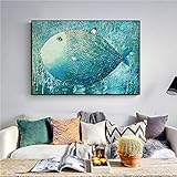 kunstdruck In verschiedenen Größen SWECOMZE Ölgemälde, Fisch Wandbilder Handgemalt auf rahmenloser Leinwand, Vlies Leinwand - Kunstdrucke (70 x100 cm)