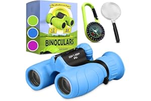 FOUVIN Fernglas für Kinder, Kinder Geschenke für kleine Jungen und Mädchen, Starke Vergrößerung 8X21Fernglas, Fernglas mit Lupe & Kompass, Spielzeug für 3 – 12 Jahre (blau)