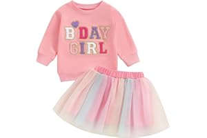 MAHUAOYIXI Baby Girl 2Pcs Birthday Outfits Long Sleeve Letter Embroidery Tops Sweatshirts + Tutu Skirt Set Toddler Girls Clothes Girls Birthday Clothing Set