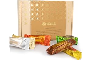 SCUTELLA' 1930 ANTICA PASTICCERIA ARTIGIANALE SCUTELLÀ ANTICA PASTICCERIA ARTIGIANALE Torroncini Assortiti Morbido al Bergamotto, Gianduia, Pistacchio, Croccante Pura Mandorla e Miele, Croccante Cioccolato come da Antica Ricetta Artigianale 500g