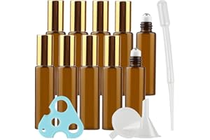 TIANZD 20 Pezzi 10ml Marrone Rotolo su Bottiglia a Rullo Flacone per Olio Essenziale in Vetro con Tappo Oro per Oli Essenziali Bottiglie in Vetro con Apri, Imbuto, Pipetta