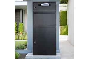 PAKKETPANDA Boîte à Colis – Boîte Aux Lettres pour Colis – Noire – Libre Pose Ou Fixation Murale – Compartiment Séparé – Serrure À Code – Tapis Amortisseur Offert – Acier Résistant – DuoBox ParcelXL®