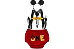 MYRISAM Bébé Tenues de Premier Anniversaire de Mickey Cake Smash Photo Prop Noeud Papillon Bretelles One Bloomers Bandeau d'oreille Carnaval Halloween Noël Baby Shower Costume
