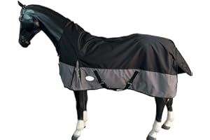 eQuitack Your Passion Is Our Mission Outdoor Winterdecke Turnout 100% Wasserdicht 600D 50G Fulling Highneck Multi Farbe Schwarz/Grau - 155cm