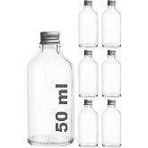 Afracam 50 cc G&uuml;m&uuml;ş Metal Kapaklı Hediyelik Shot Şişesi 50 ml Kolonya Koku S&uuml;s K&uuml;&ccedil;&uuml;k Şeffaf Cam Şişe 6 Adet