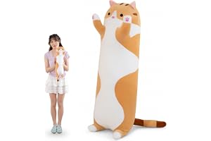 AMOZO Lång plyschleksak katt kudde, mjuk kattkudde djur plyschleksak kattunge present till barn och vuxna, 1 st, orange/50 cm