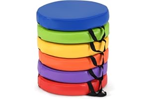 Maxmass 6PCS Kids Floor Cushion, Foam Seat with Handle and Detachable Cover, Child Flexible Seating for Home, Kids Play Center, Classroom and Nursery (35cm Round Colorful)