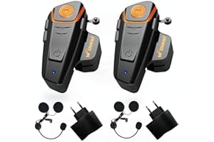 VFOUND Qaurora BT-S2 1000 M Bluetooth Headset Impermeable, Casco Intercomunicador Interphone Móvil para 2 o 3 Jinetes y 2,5 mm de Audio para Walkie Talkie GPS (2 Pieza)