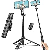 Selfie Stick Travel Tripod for Cell Phone with Remote Control and Phone Holder, Extendable Selfie Stick for iPhone, iPhone Tr