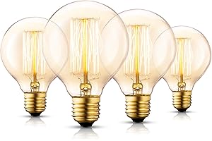 Asgens G80 Globe Vintage Edison Bulb Set, 40W E27 Amber Glass Wootly Vintage Retro Old Fashioned - Industry - Dimmable - Decorative Light Bulbs, 4Pack
