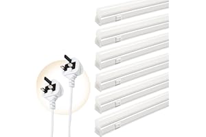 Qsmile LED Batten Lights with UK Plug, 6-Pack 4FT 18W 2000lm Garage Lighting, T5 4000K Workshop Lighting, Connect Up to 6 LED Tube Lights, Office Lighting with On/Off Switch, Light Fixture