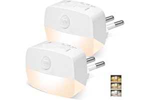 ‎AMMTOO AmmToo Nachtlicht Steckdose mit Bewegungsmelder, 2 Stück Helligkeit Dimmbare Nachtlicht mit EIN/AUTO/AUS Modi, Steckdosenlicht für Kinderzimmer, Schlafzimmer, Treppe, Gang, Küche, Warmweiß