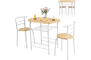 GIANTEX Set di 3 Pezzi da Giardino, Set Tavolo e Sedie, Tavolo con 2 Sedie, Set Mobili da Esterno, Ideale per Cucina, Balcone, Caffetteria, Giardino e Terrazza, Moderno (Giallo)