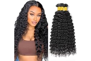 Jucames Human Hair Bundles Deep Wave #1B Natural Black Color Unprocessed Soft Texture Virgin Human Hair Extensions For Woman Bundle/50g Total 150g 18 20 22 Inch