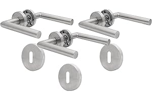 AwmnSrman Türgriff Türgriff-Set Edelstahl Türklinke Gebürstet Innentüren von Bad und Toilette Die Form von L Drückergarnitur Silber 3 Stück